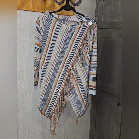 ###Earth Tone Striped Cardigan - Picture 2 of 7